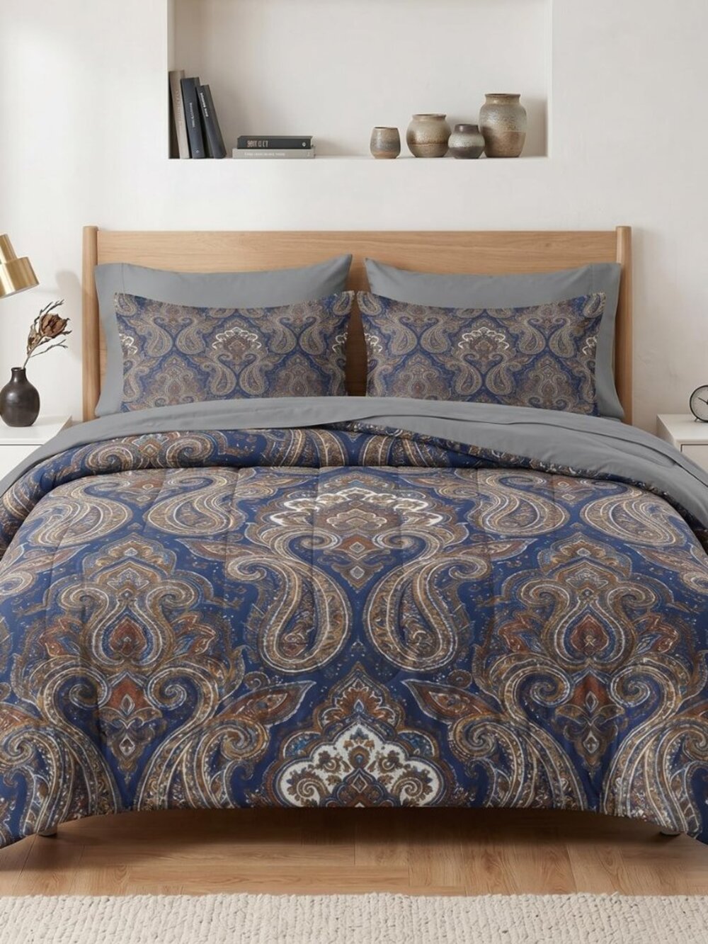 King Comforter Set with Sheets, 7 Pieces Paisley Boho Bedding